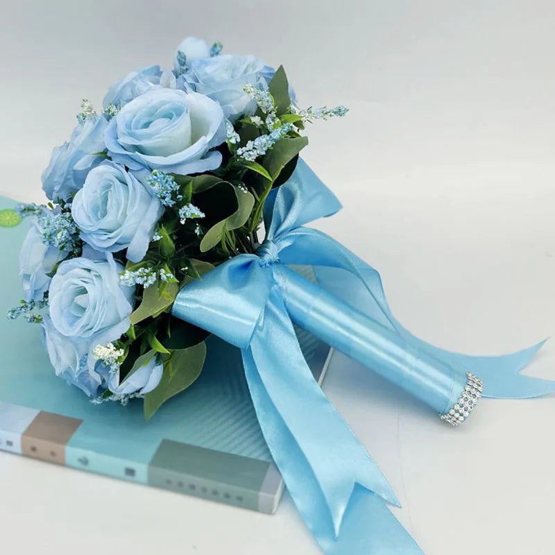 Bridal Bouquet Flowers Bridesmaid Wedding Accessories Blue Artificial Roses Bridal Bouquets Wedding Decoration Marriage Good Vibrations