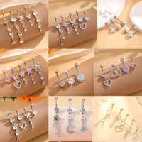 3-5pcs/Lot Belly Button Ring Sets Heart Butterfly Flower Dangled Belly Piercing Nombril 14G Curved Navel Rings Jewelry for Women Good Vibrations Adult Super Store