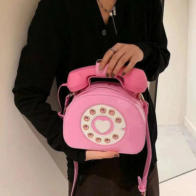 Women's Creative Shoulder Bag Telephone Shaped Crossbody Bag Retro PU Leather Designer Sweet Girl Phone Purses and Small Handbag
