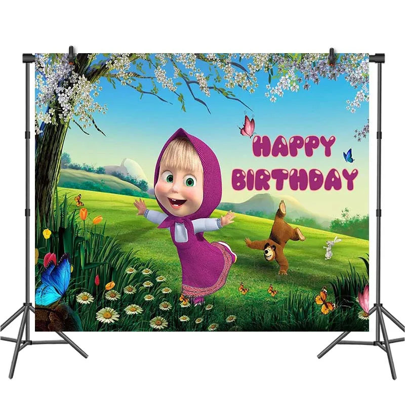 Girl and the Bear Birthday Decorations Disposable Tableware Tablecloth Cup Plate Napkin Balloons Baby Shower kids Party Favors Good Vibrations