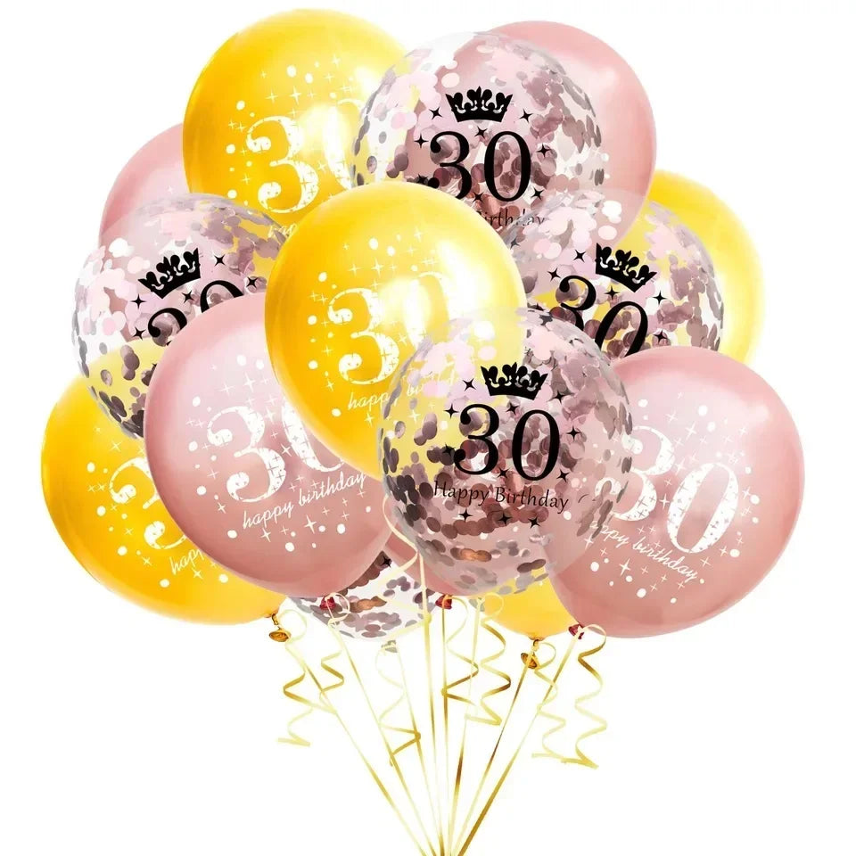 15pcs 18th Happy Birthday Balloon Decor 12 Inch Confetti Latex Balloons for 18 20 30 70 Years Old Birthday Celebrate Decoration Good Vibrations