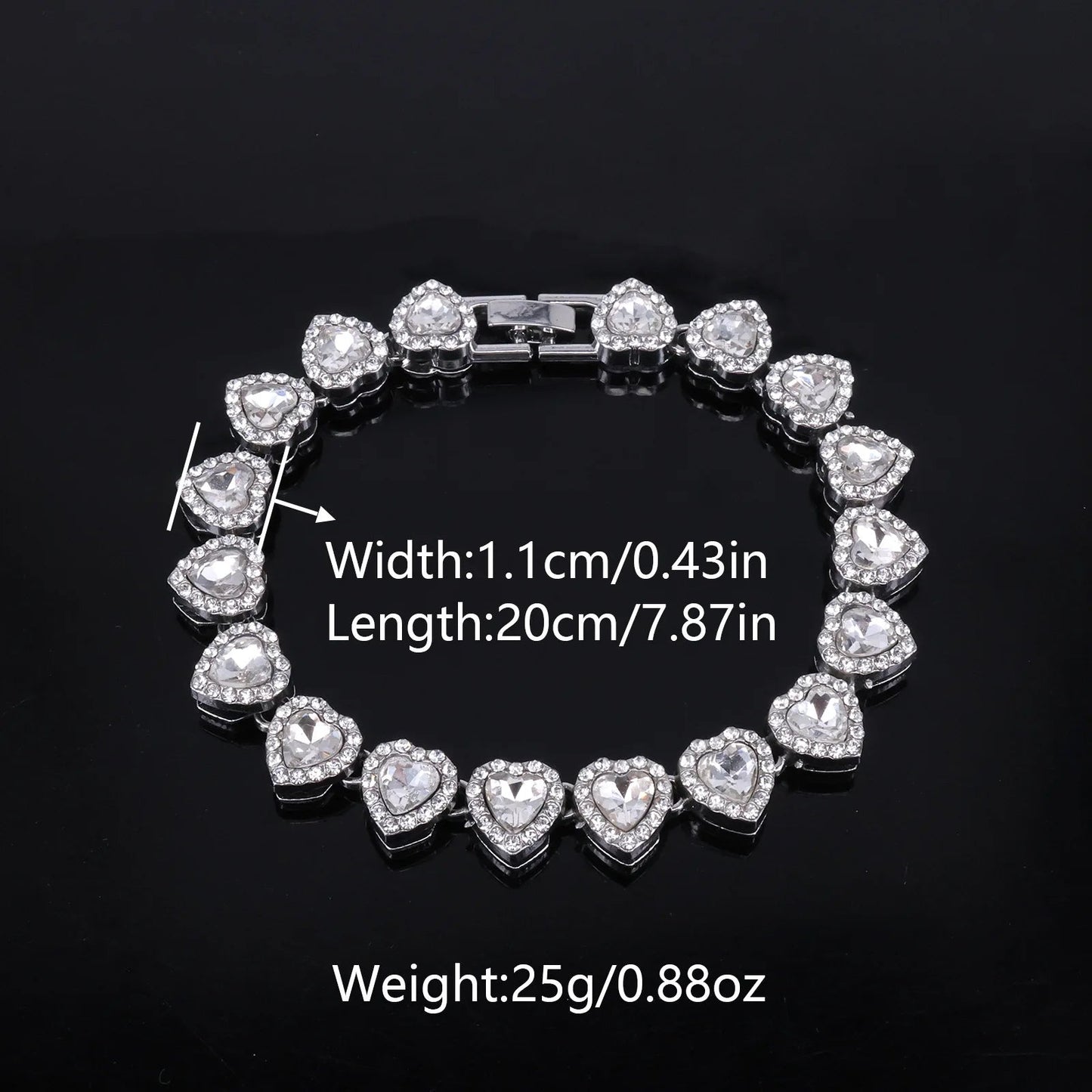 ZAKOL 45CM New Hip Hop Tennis Chain Bracelet Necklace Shiny Heart Rhinestone CZ Fashion Rock Party Jewelry Set Good Vibrations Adult Super Store