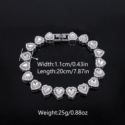 ZAKOL 45CM New Hip Hop Tennis Chain Bracelet Necklace Shiny Heart Rhinestone CZ Fashion Rock Party Jewelry Set Good Vibrations Adult Super Store