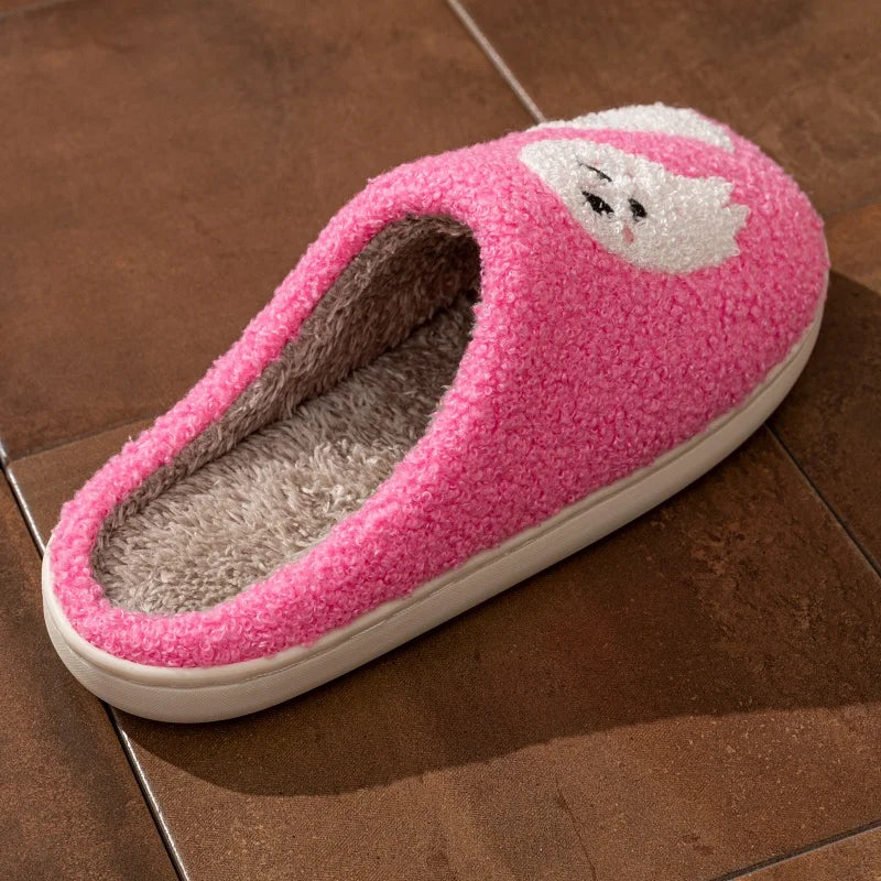 Halloween Slippers Women's Winter Pink Cute Ghost Indoor Cartoon Comfort Home Bedroom Soft Causal Flat Plush Shoes for Gift Good Vibrations