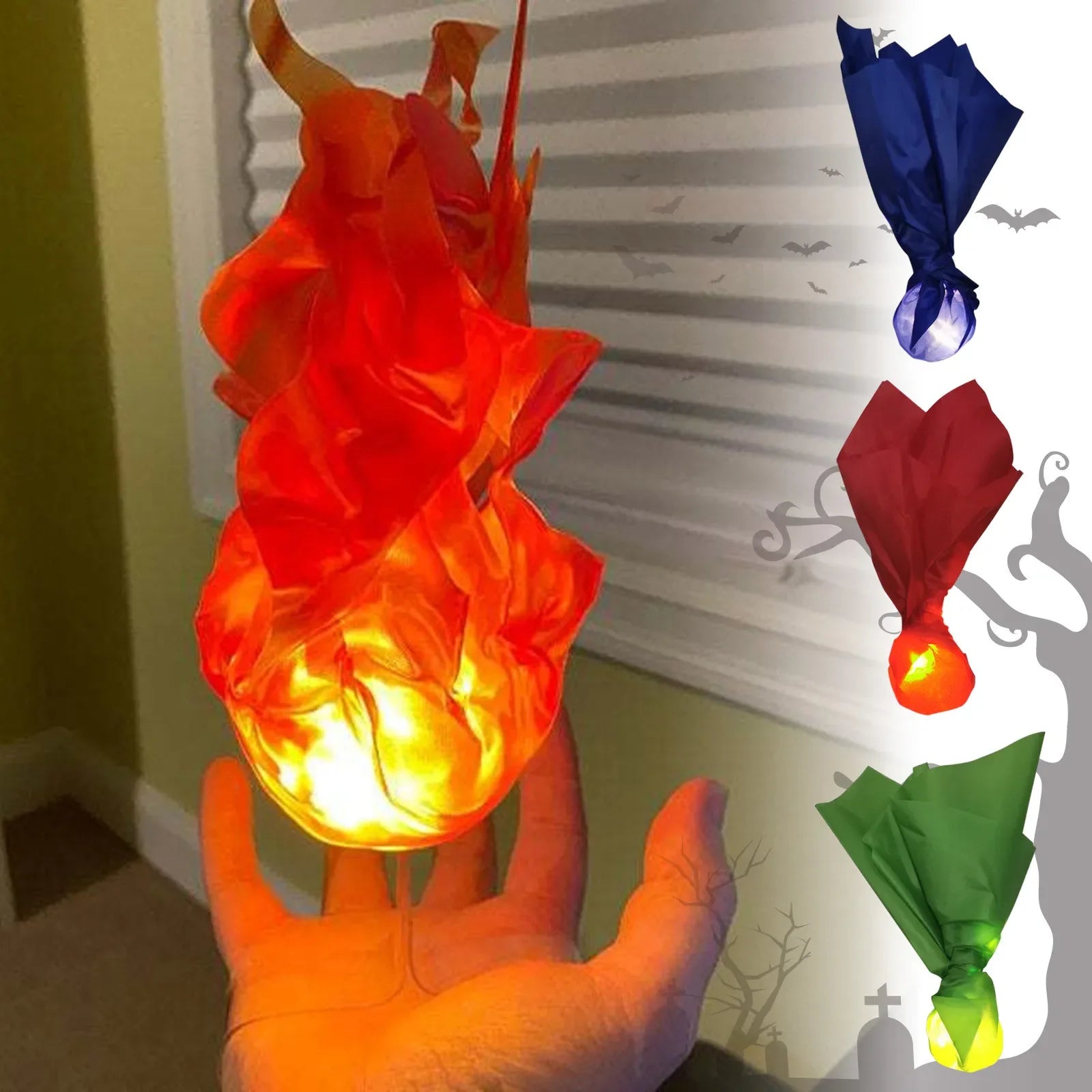 Halloween Decor Props Simulation Floating Fireball Lamp Artificial Fire Flame Atmosphere Light For Cosplay Role Play Party Good Vibrations