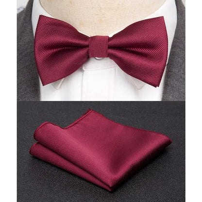 Mens Bowtie Cravat Set Solid Black Pink Red Fashion Butterfly Ties for Men Handkerchief Party Man Gift Wedding Dress Accessories