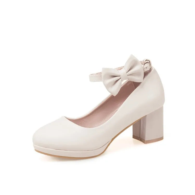 2025 NEW High Heel Shoes Women Platform Pumps Fashion Bow Thick Heel Shallow Female High Heels For Party Wedding 30-43 Good Vibrations