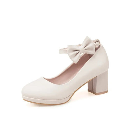 2025 NEW High Heel Shoes Women Platform Pumps Fashion Bow Thick Heel Shallow Female High Heels For Party Wedding 30-43 Good Vibrations
