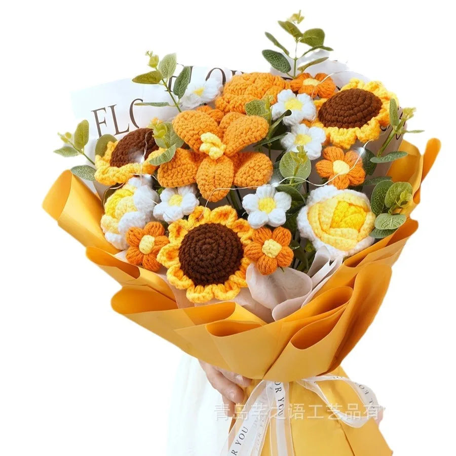 Teachers' Day Gift Bouquet Cross-border Finished Product Hand-knitted Wool Large Opening Tulip Simulation Flower Wholesale Good Vibrations
