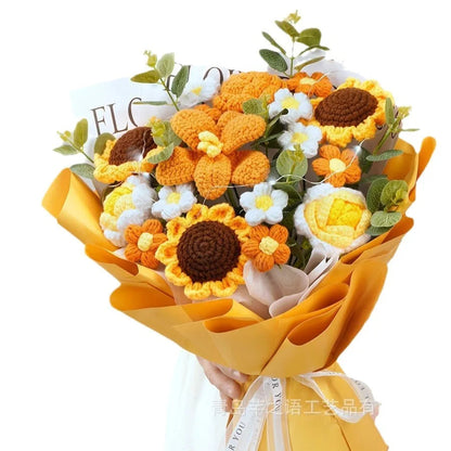 Teachers' Day Gift Bouquet Cross-border Finished Product Hand-knitted Wool Large Opening Tulip Simulation Flower Wholesale Good Vibrations