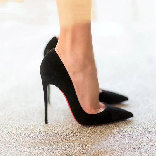 High Heels Women Suede Stiletto Pump Single Shoes Professional Ol Work Shoes Black Pointed Toe Sexy Party Black Wedding Shoe Good Vibrations