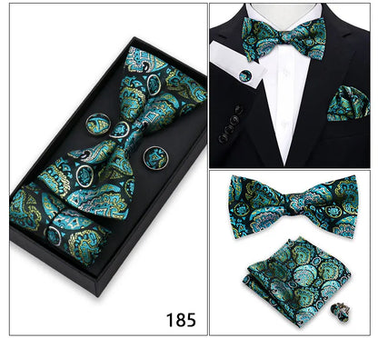Bowtie For Men Set Gift Box Business Gift Fashion Bow Tie Pocket Square Cufflinks Set Bowtie 3pcs For Wedding Hanky Cravata Neck