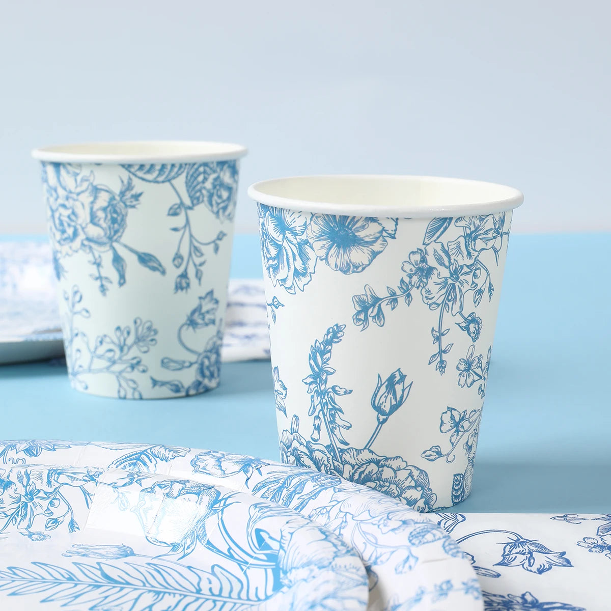 Blue Floral Disposable Tableware Paper Plate Birthday Party Decor Kids Boy Wedding Birthday Party Supplies Favors Baby Shower Good Vibrations