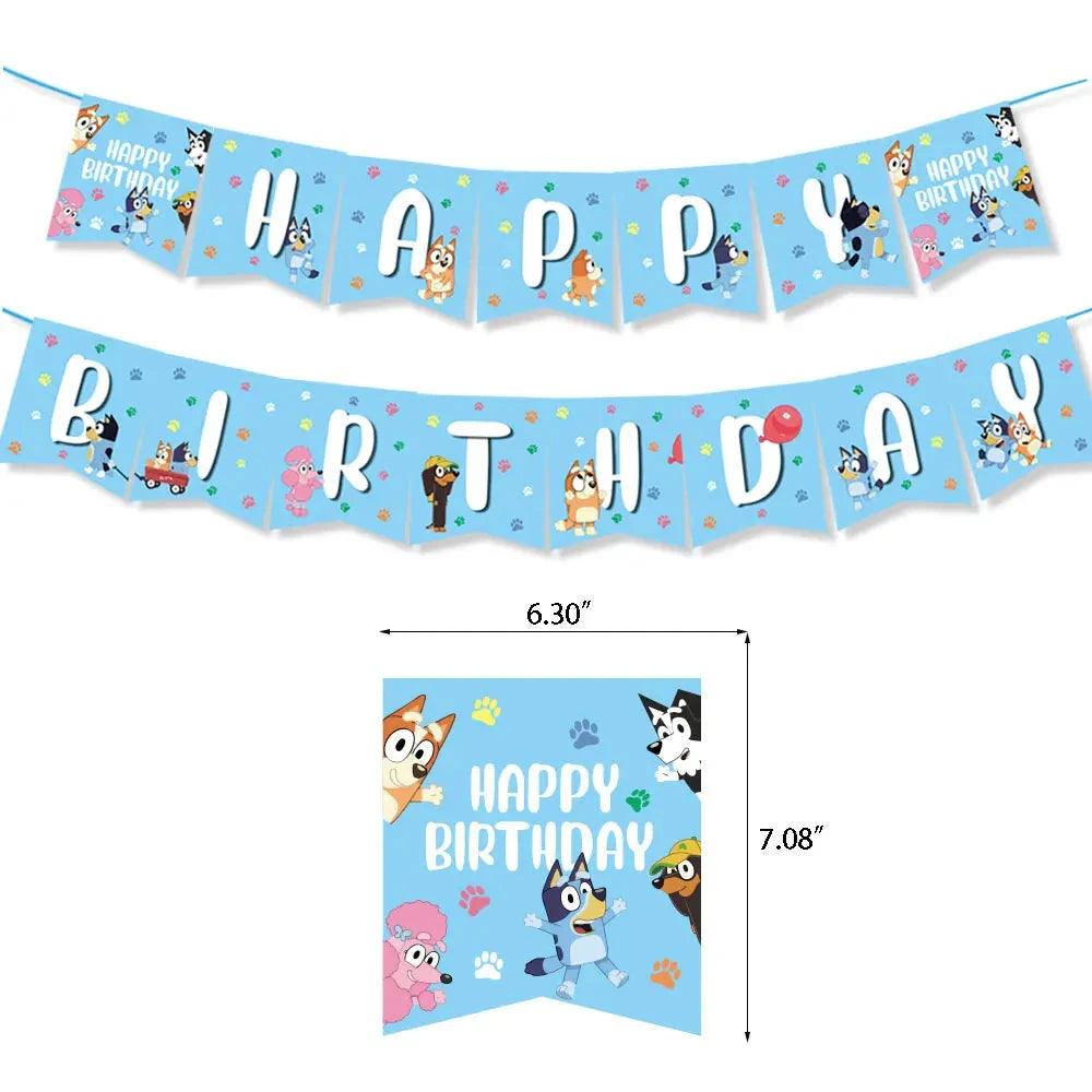 Bluey Christmas Birthday Party dinnerware Disposable Banner Cake Topper Hanging Flag bluey number Balloons Birthday Decoration Good Vibrations