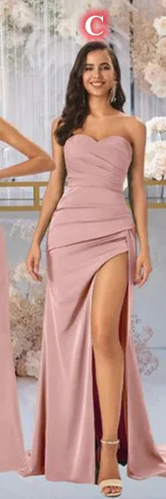 Rose Gold Bridesmaid Dreses Pleat Mermaid High Split Long Customized Spaghetti Straps Sheath Maid Of Honor Wedding Party Dress Good Vibrations