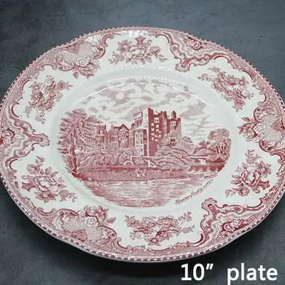 European Style The Old Britain Castles Pink Dinner Set Dinner Ceramic Breakfast Plates Steak Plate Noodles Plate Dish Soup Bowl Good Vibrations