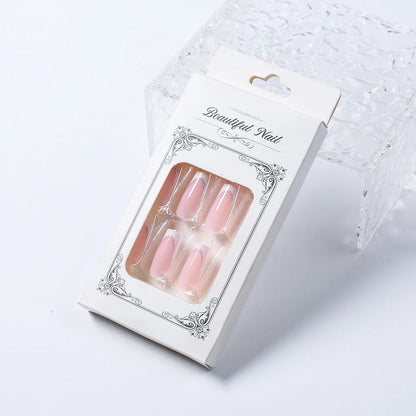 24Pcs Short Square Coffin False Nails French Glitter Wearable Fake Nails Acrylic Full Cover Women Ballet Press on Nails Tips Good Vibrations