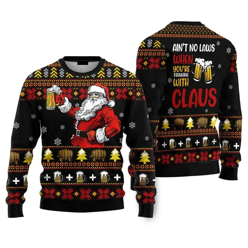 Fashion Santa Claus Beer Ugly Christmas Sweater For Men Clothing 2026 New Year Hoodie Streetwear Holiday Party Sweatshirts Good Vibrations