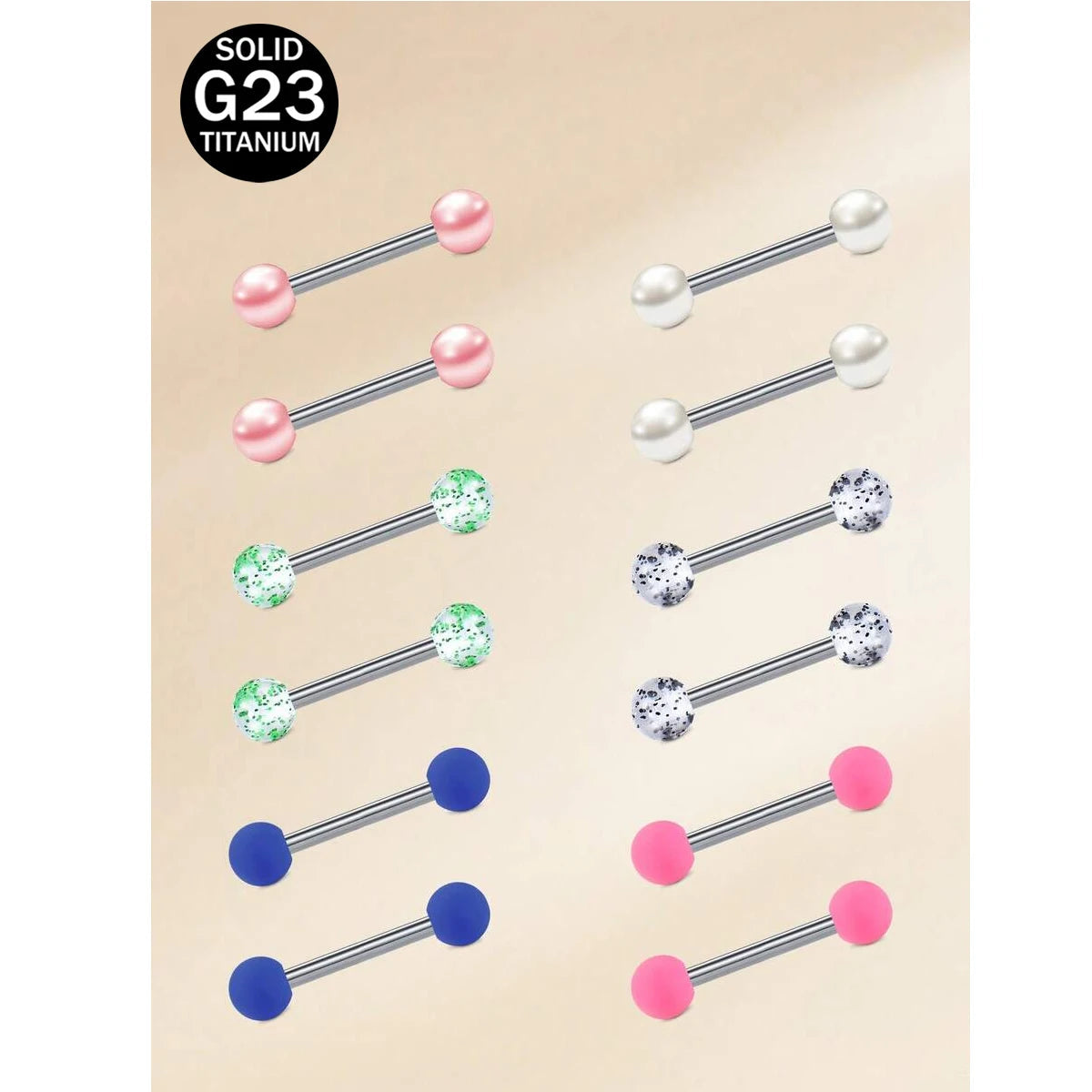 14G 12pcs Colorful Ball Tongue Piercing Titanium Straight Bar Tongue Ring Nipple Ring Length 12mm 14mm 16mm 18mm For Women Men Good Vibrations