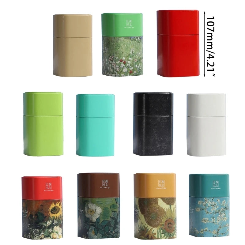 Elegant Tea Stash Jar Durable Metal Container for Herbs Storage Oil Painting Coffee Storage Container Metal Tea Box Can GOOD Vibrations Adult Super Store