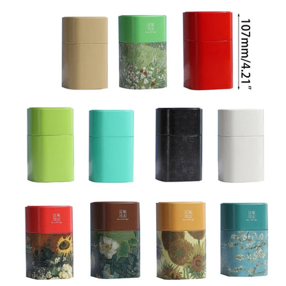 Elegant Tea Stash Jar Durable Metal Container for Herbs Storage Oil Painting Coffee Storage Container Metal Tea Box Can GOOD Vibrations Adult Super Store