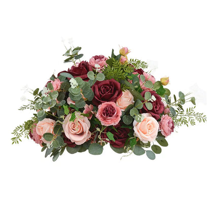 Uflower Red Rose Green Leaf Artificial Flowers Row Arrangement Wedding Table Center Flower ball Event Party Backdrop Decor Props Good Vibrations