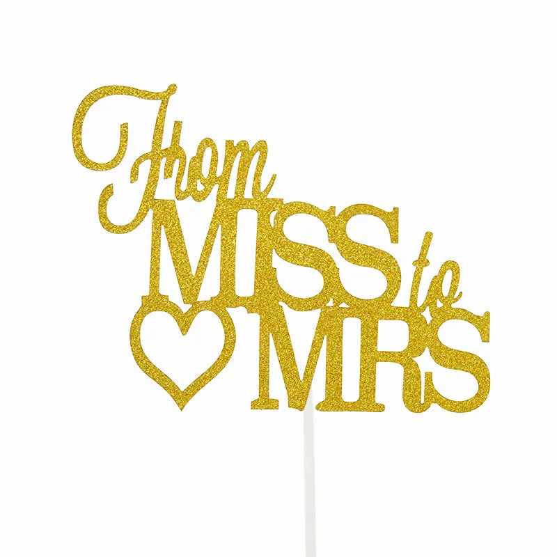Cake Topper From Miss To Mrs Bride Wedding Cupcakes flags For Decor Mariage Mr Mrs  Family Cake Toppers Bridal Shower Party Good Vibrations