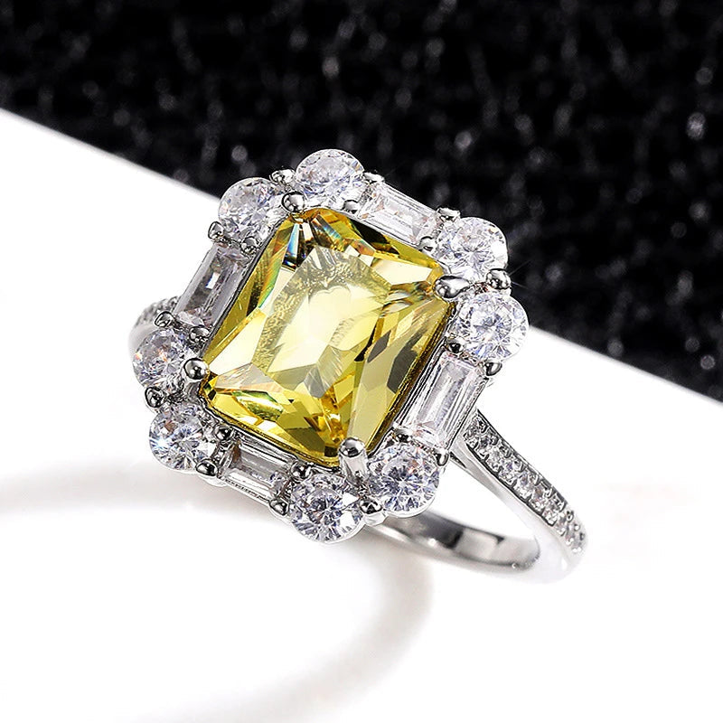 New Elegant Yellow Cubic Zirconia Women Rings Luxury Wedding Anniversary Party Lady's  Accessories Bright Fashion Jewelry Good Vibrations