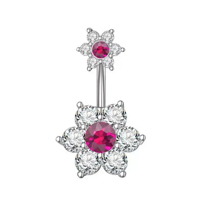 Fashion Pink Crystal Crown Belly Button Rings Stainless Steel Long Pendant Butterfly Heart Navel Piercing for Women Jewelry Good Vibrations Adult Super Store
