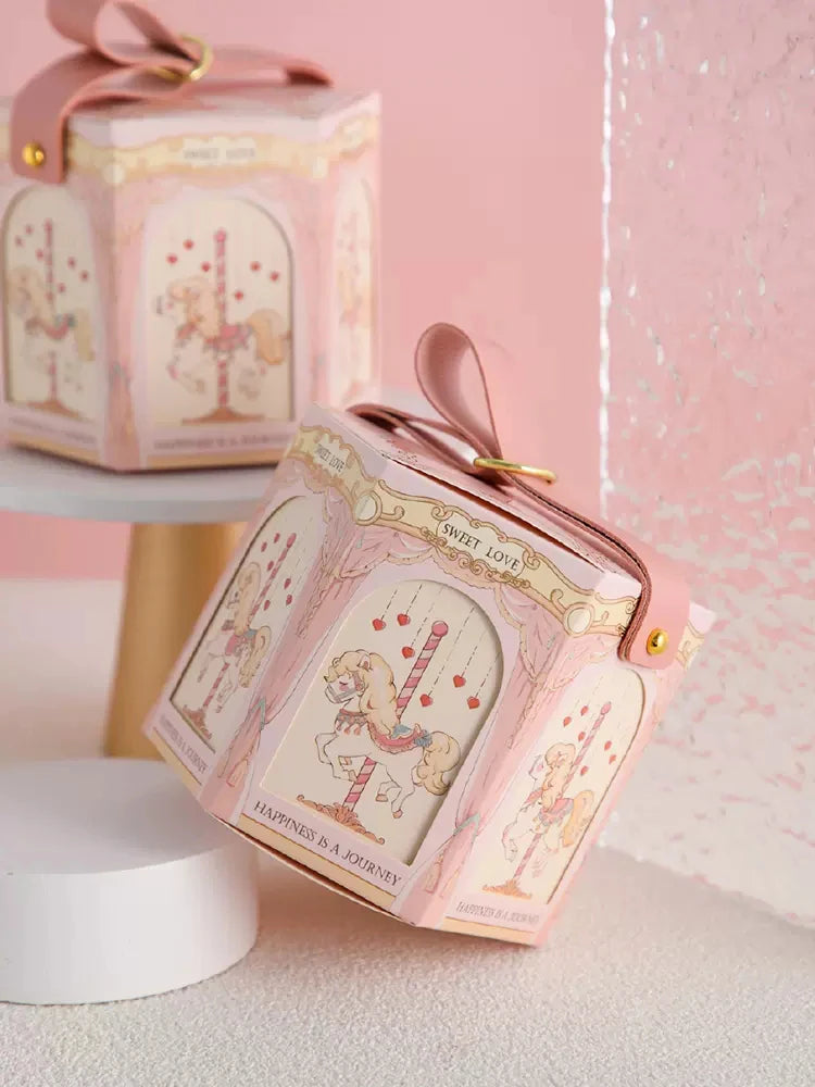 Gift Distribution Box,Carousel Horses,Candy Box Packaging for Baby Shower,Wedding, Birthday,Happy Circus Theme Party Decoration Good Vibrations