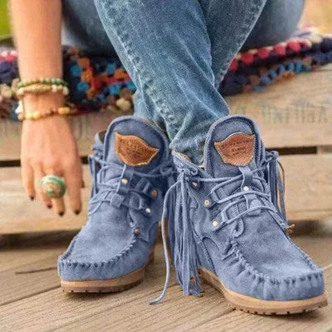 Boots Women 2024 Plus Size Tassel Short  Autumn and Winter New Flat Boots Retro Fashion Thick Sole Ankle Keep Women Boots  Goth Good Vibrations