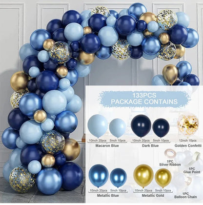 Blue White Metallic Balloons Garland Kit Gold Confetti Balloon Arch for Baby Shower Birthday Graduation Wedding Party Decoration Good Vibrations