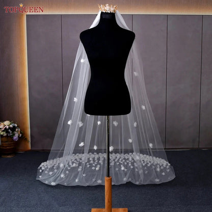 TOPQUEEN V93 Wedding Veil with 3d Flowers  Mantilla High Quality Bridal Veil Flowers Bridal Veil Soft Tulle Veil Good Vibrations