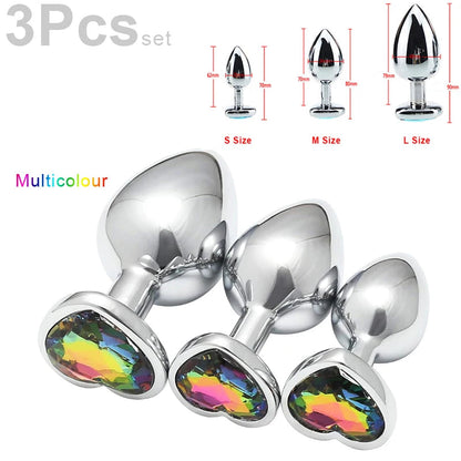 SM 3Pcs/Set Adult Erotic Masturbation Goods Heart Shape Anal Plug Dilator Prostate Massager Fetish Gay Role Play Butt Stimulator GOOD Vibrations