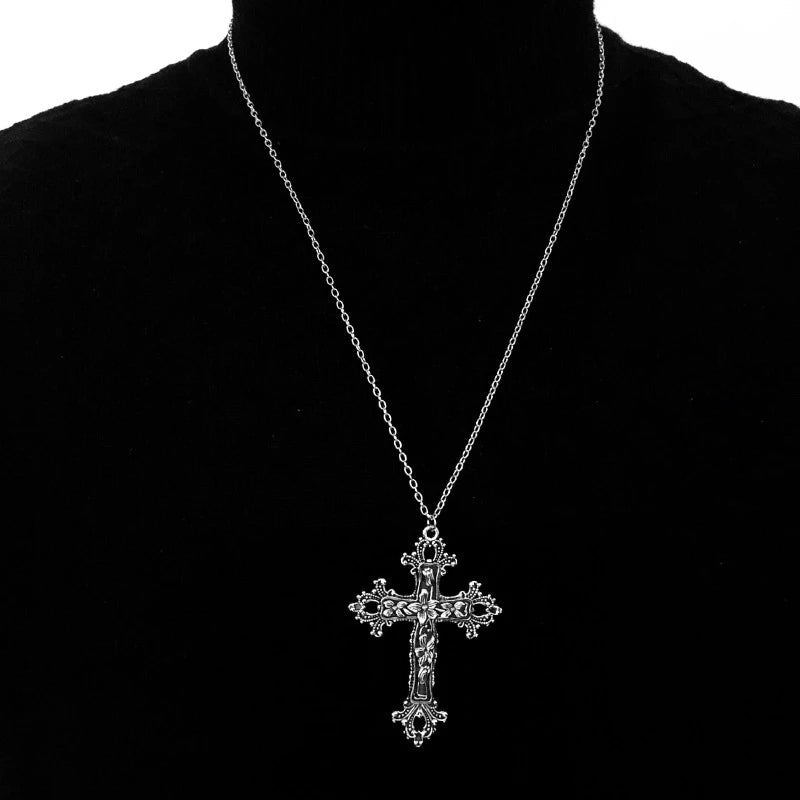Hip Hop Cross Pendant Necklace Gothic Stainless Steel Minimalist Jewelry For Men Retro Fashion Unisex Gift Couple Accessories Good Vibrations