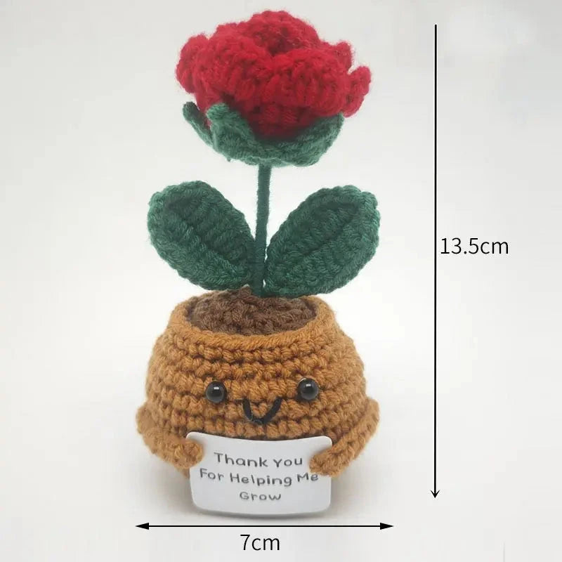 Positive Energy Crochet Doll Pocket Hug Handmade Knitted Plush Rose Sunflower Tulip Cactus Love Funny Emotional Support Gift Good Vibrations