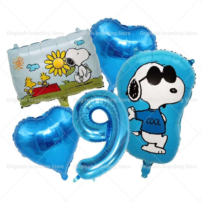Snoopy Birthday Balloons Set boy girl Number Balloon Suit Foil Ballon Cartoon Birthday Party Supplies Decor Baby Shower Gift Good Vibrations