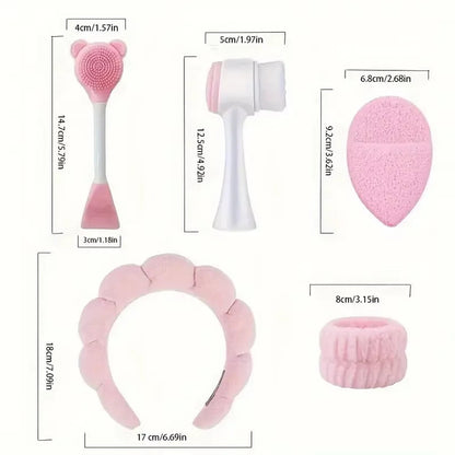 7-piece makeup and face wash beauty set, including 3 headband sets, 1 cosmetic bag, 2 face wash brushes and 1 powder puff Good Vibrations