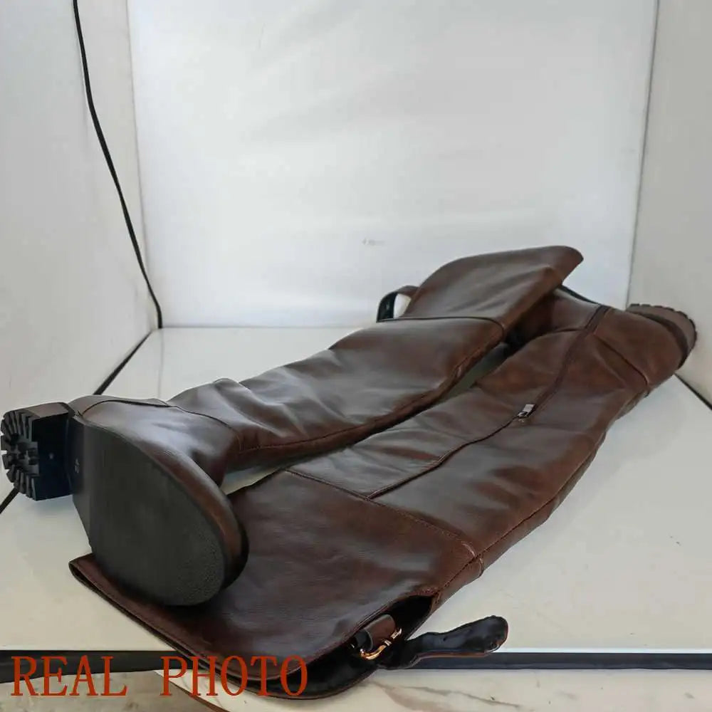 REAVE CAT Women leather boots Over The Knee Boots heels long boots black Lady shoes high quality Good Vibrations