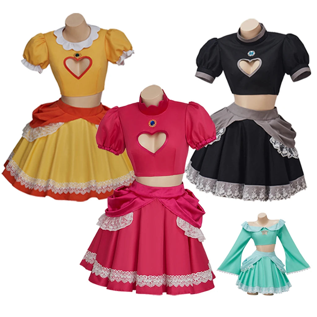 Halloween Party Princess Costume Fancy Dress Peach Sisters Daisy Sexy Dress Bowsette Tops Skirts Set Cosplay Good Vibrations