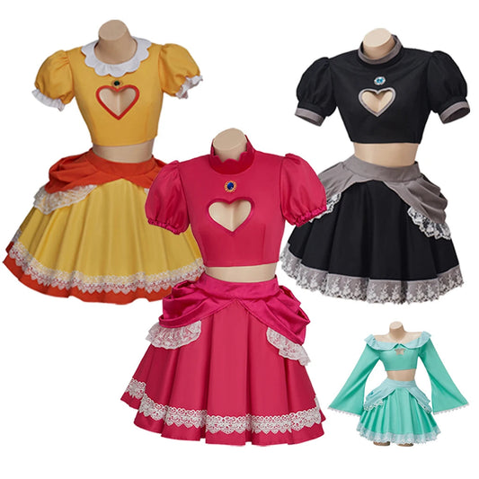 Halloween Party Princess Costume Fancy Dress Peach Sisters Daisy Sexy Dress Bowsette Tops Skirts Set Cosplay Good Vibrations