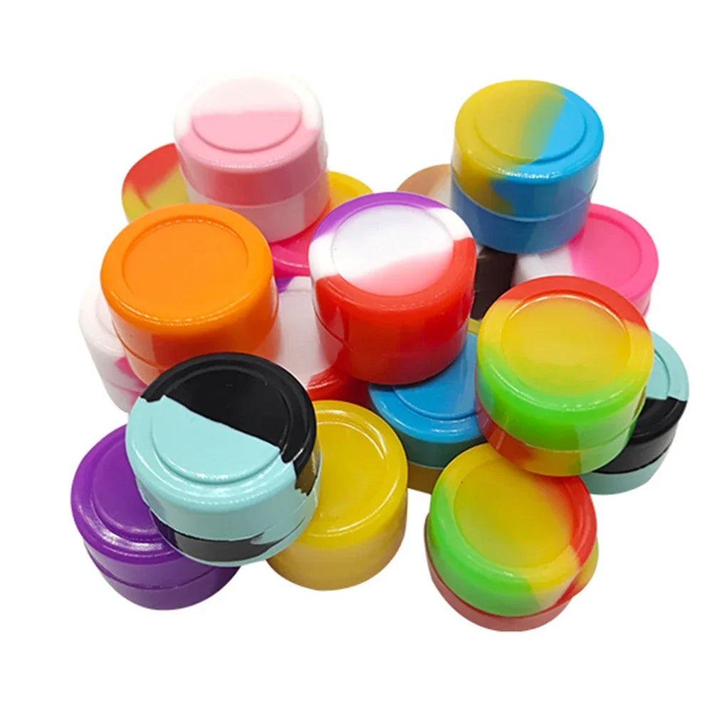 10PCS mix colors silicone containers, nonstick jars for oil wax, 2ML 3ML 5ML sizes.