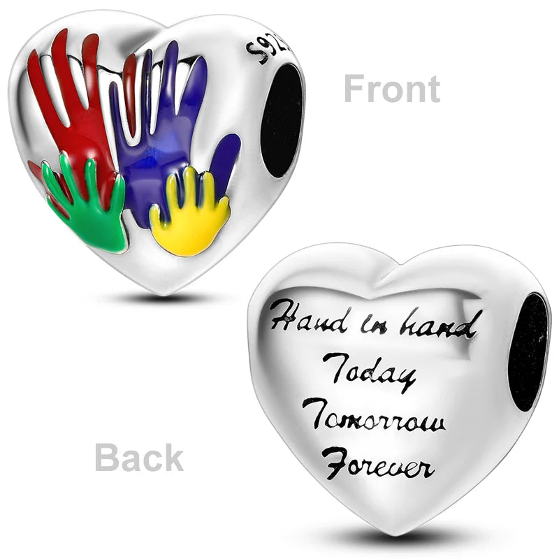 Heart Shape 925 Sterling Silver Family Lover Affection Pendant Charm Beads Fit Original Bangle Bracelet DIY Jewelry For Women Good Vibrations