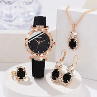 Womens Watches 5Pcs Set Luxury Rhinestone Women Fashion Elegant Wristwatch Quartz Watch For Girl WristWatch Bracelet Gift Good Vibrations