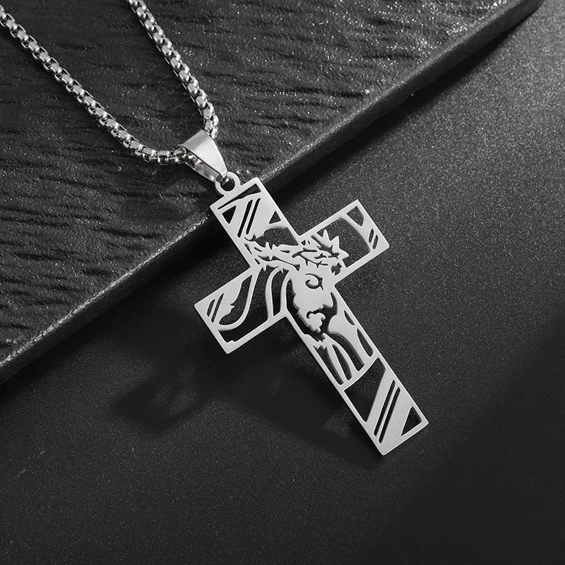 Philippians 4:13 Men's Simple Cross Pendant Necklace Stainless Steel Religious Amulet Jewelry Unisex Bijoux Good Vibrations