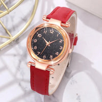 6PCS/Set Red Women's Watch With Minimalist Elements Dial Quartz Watch Latex Strap Cherry Elements Jewelry Set Girl's Gift Good Vibrations Adult Super Store