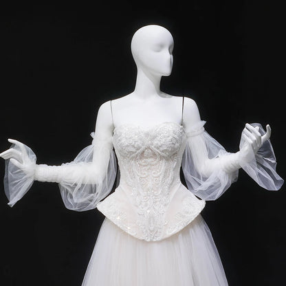 Sharon Said High Quality Boho Tulle Off White Wedding Dress 2026 Puff Sleeve Sweep Train Princess Bride Gowns SW126 Customized Good Vibrations
