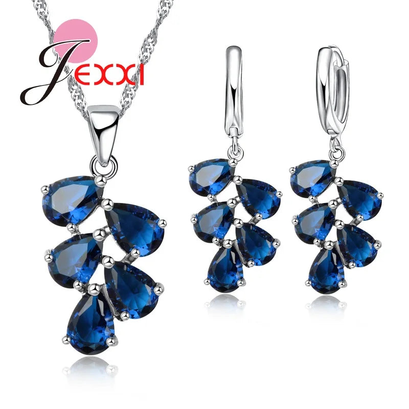 Anniversary Gift For Women Trendy 925 Sterling Silver Color Jewelry Sets Cubic Zirconia Pendants Necklaces Charm Hoop Earrings Good Vibrations Adult Super Store