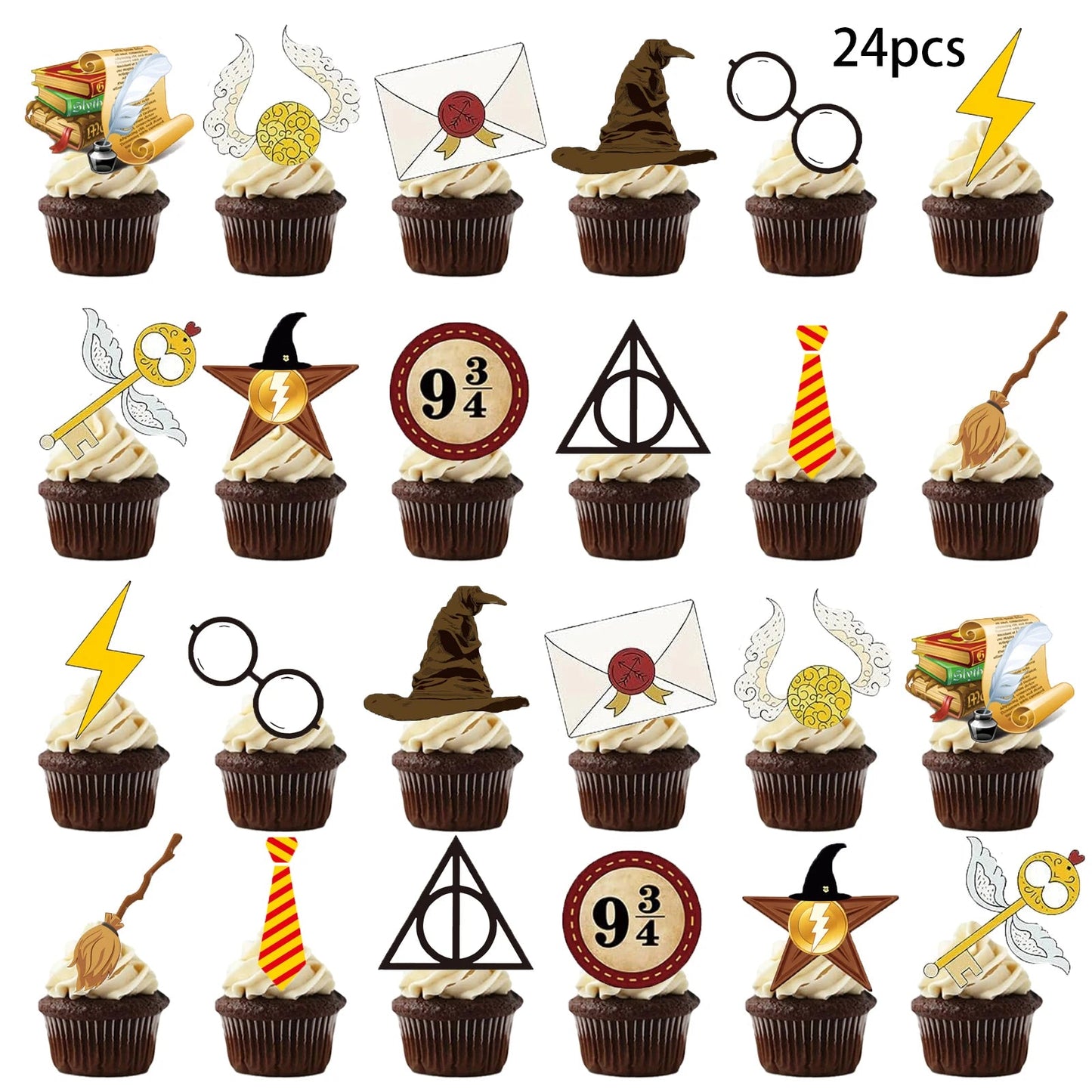 25pcs Harry Potter Cake Topper、Cupcake Toppers, Harry Potter Birthday Decorations，Harry Potter Theme Party Supplies Good Vibrations