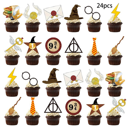 25pcs Harry Potter Cake Topper、Cupcake Toppers, Harry Potter Birthday Decorations，Harry Potter Theme Party Supplies Good Vibrations